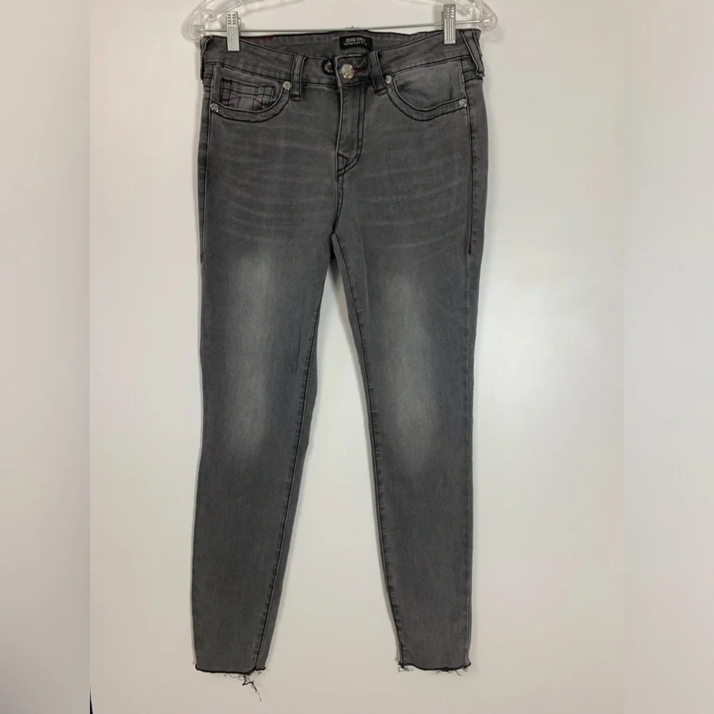 True Religion Jennie Curvy Jeans Women's 28 Gray  Denim Mid Rise Skinny Raw Hem